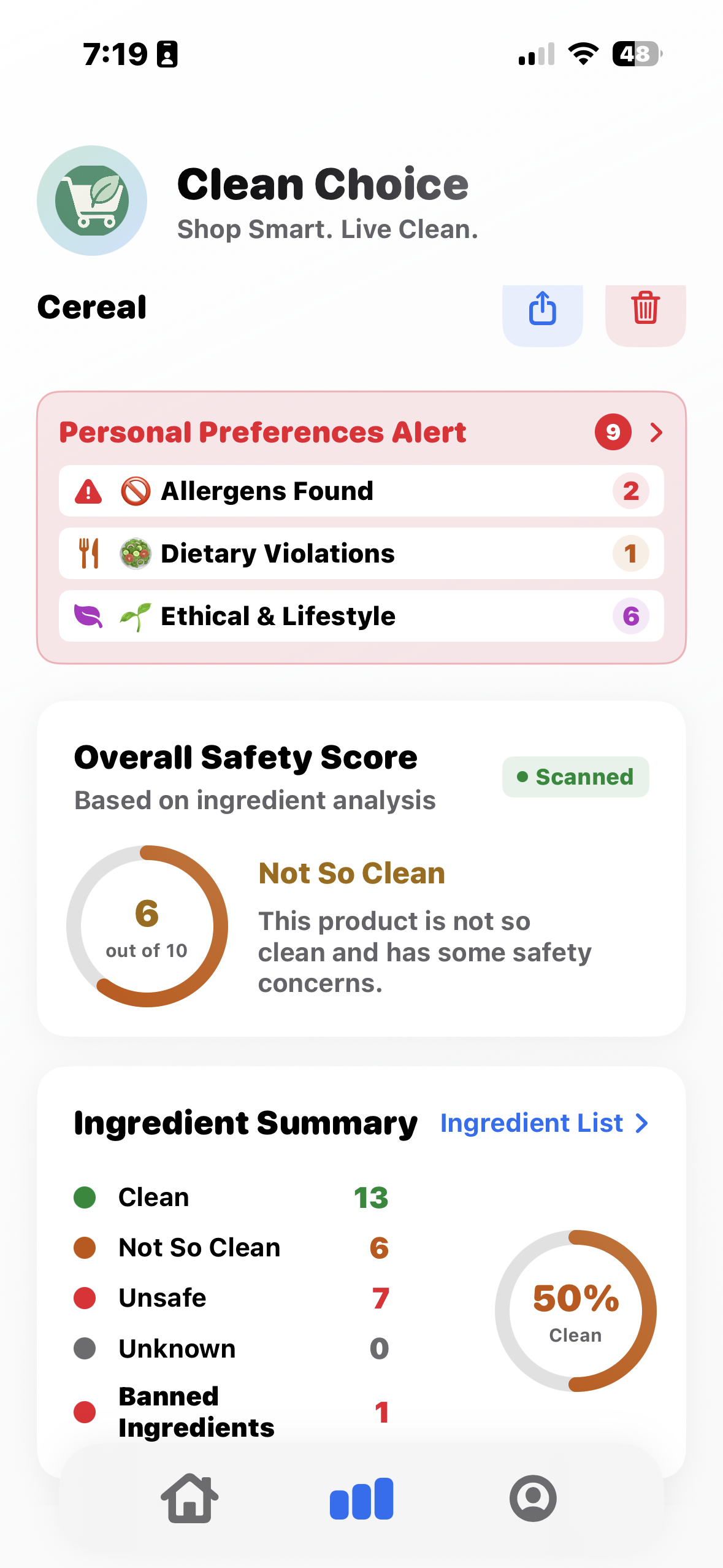 Clean Choice App Home Screen